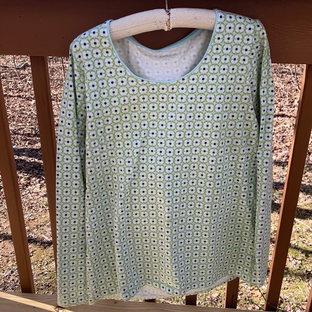 Kim Rogers green and blue shirt
